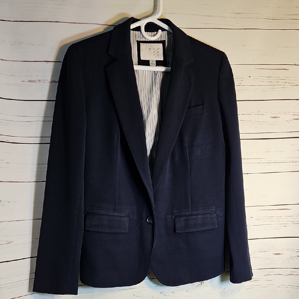 Anew day Navy Blue Blazer Classic One Button Career Office,Polyster Size 8